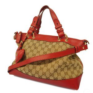 Auth Gucci GG Canvas 2way Bag 309122 Handbag,Shoulder Bag Beige,Red Color